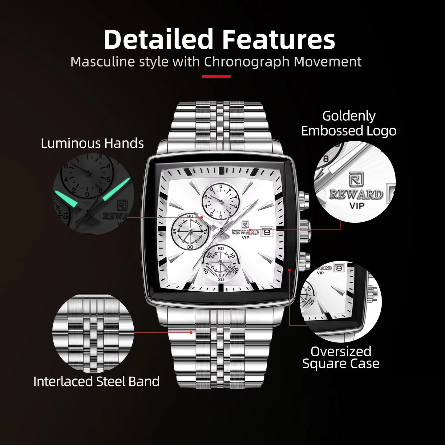 2023 New Stainless Steel Quartz Watch for Men Fashion Wristwatch Waterproof Luminous Chronograph Date Sport Timepiece