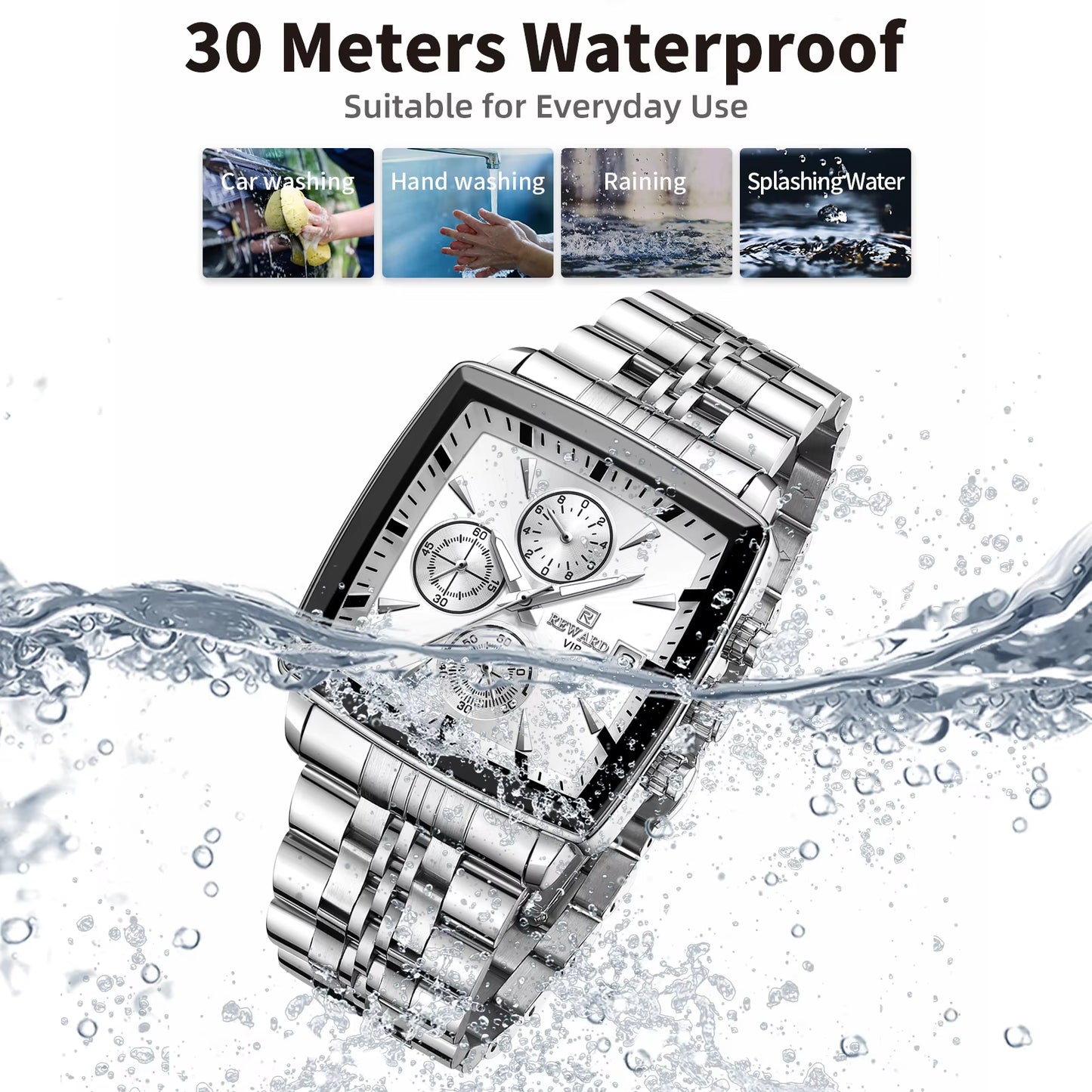 2023 New Stainless Steel Quartz Watch for Men Fashion Wristwatch Waterproof Luminous Chronograph Date Sport Timepiece