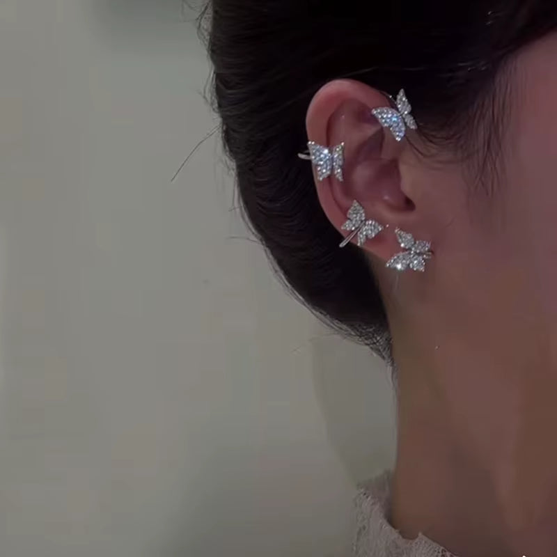 Korean Style Butterfly Ear Clips without Piercing for Women Sparkling Zircon Ear Cuff Clip Earrings Wedding Party Jewelry Gifts
