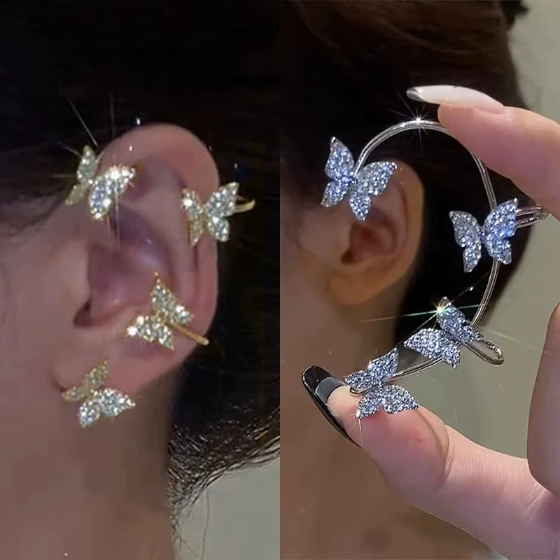 Korean Style Butterfly Ear Clips without Piercing for Women Sparkling Zircon Ear Cuff Clip Earrings Wedding Party Jewelry Gifts