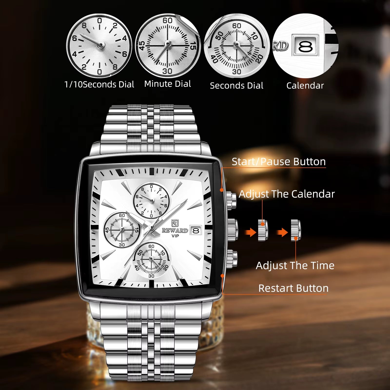 2023 New  Stainless Steel Quartz Watch for Men Fashion Wristwatch Waterproof Luminous Chronograph Date Sport Timepiece