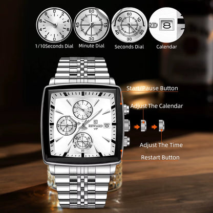 2023 New  Stainless Steel Quartz Watch for Men Fashion Wristwatch Waterproof Luminous Chronograph Date Sport Timepiece