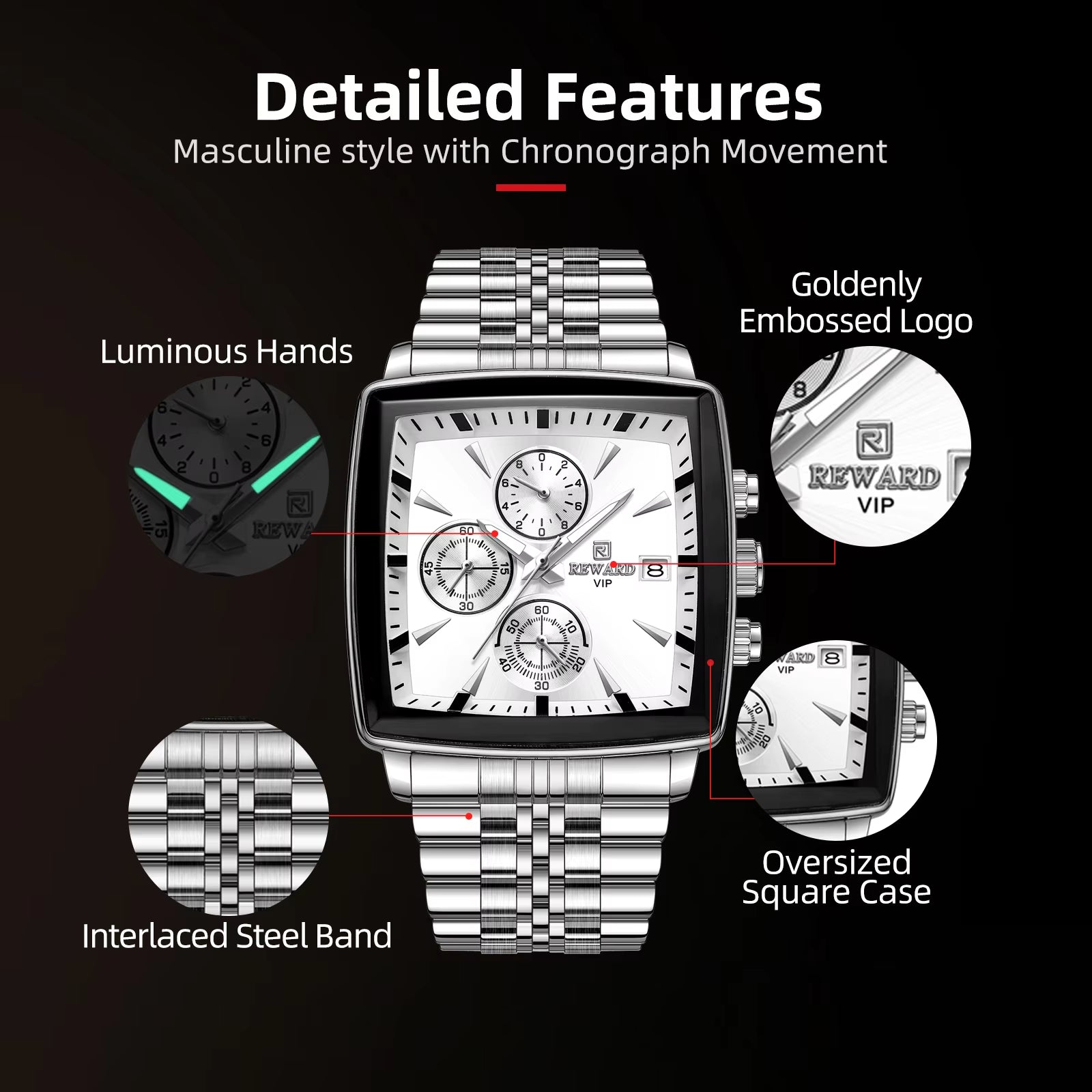 2023 New  Stainless Steel Quartz Watch for Men Fashion Wristwatch Waterproof Luminous Chronograph Date Sport Timepiece