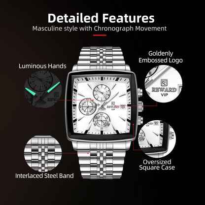 2023 New  Stainless Steel Quartz Watch for Men Fashion Wristwatch Waterproof Luminous Chronograph Date Sport Timepiece