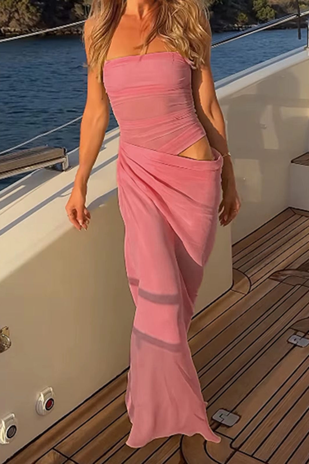 Elegant Women Summer Sexy Bodycon Dresses Mesh Halter Neck Sleeveless Maxi Dress Hollow Out Backless Slim Club Party Vestidos