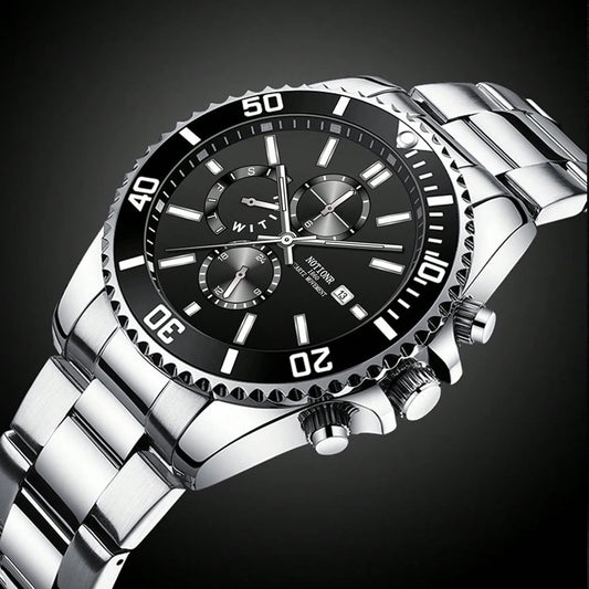 Luxury Men'S Business Watches Men Silver Stainless Steel Quartz Watch Male Luminous Clock