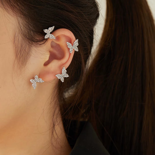 Korean Style Butterfly Ear Clips without Piercing for Women Sparkling Zircon Ear Cuff Clip Earrings Wedding Party Jewelry Gifts
