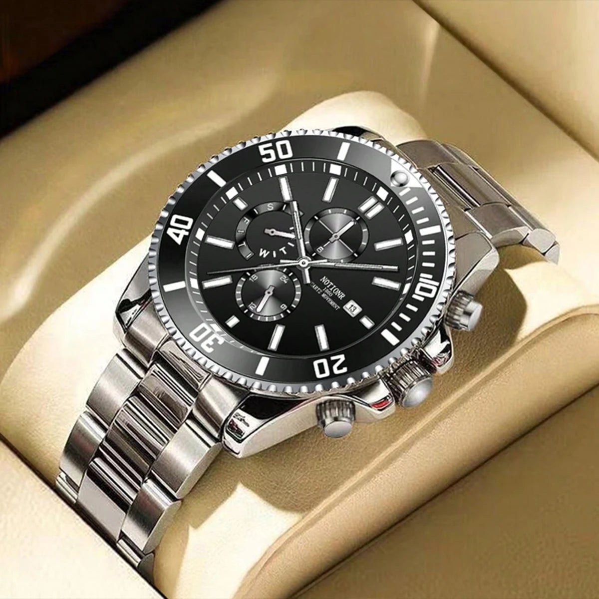 Luxury Men'S Business Watches Men Silver Stainless Steel Quartz Watch Male Luminous Clock